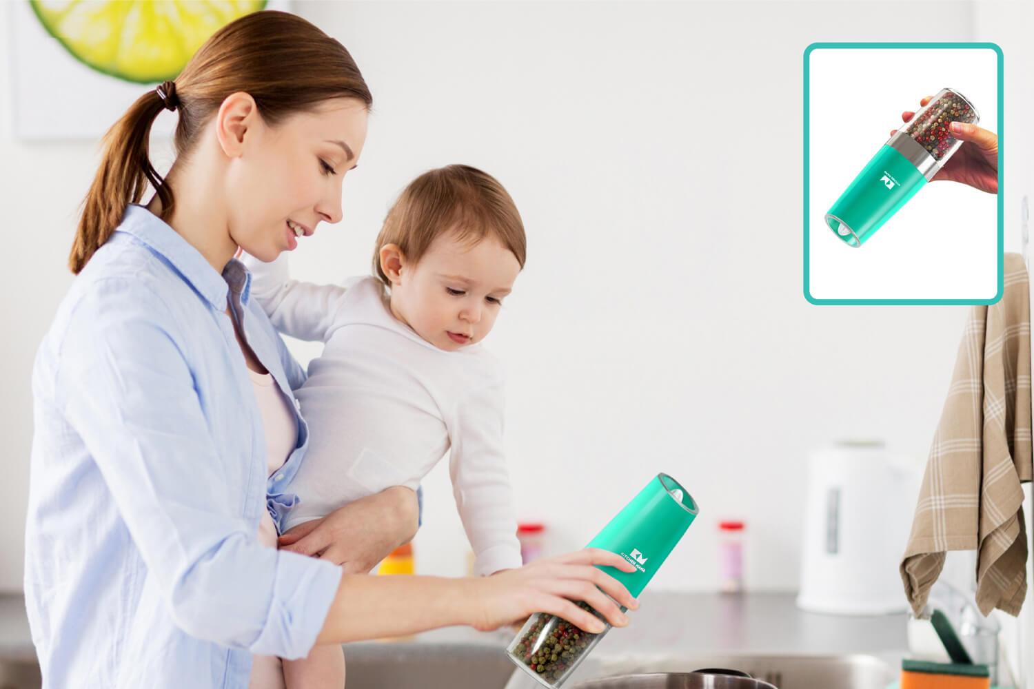 One-Flip Gravity-Triggered Electric Salt / Pepper Grinder - Kitchen Mama
